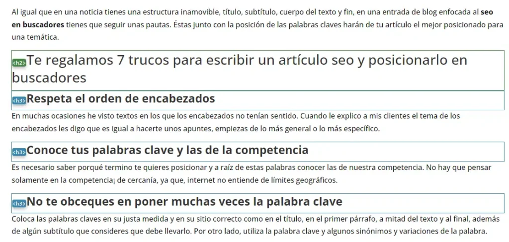 escribir un articulo seo para posicionarlo en buscadores- orden de los encabezados